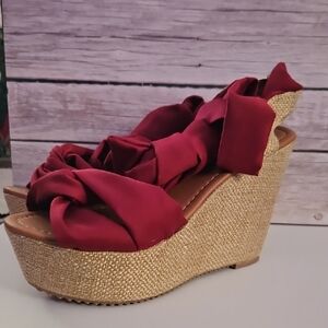 Elegant Red Wedge Sandals